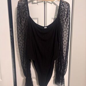 Elegant Black Lace Sleeve Bodysuit